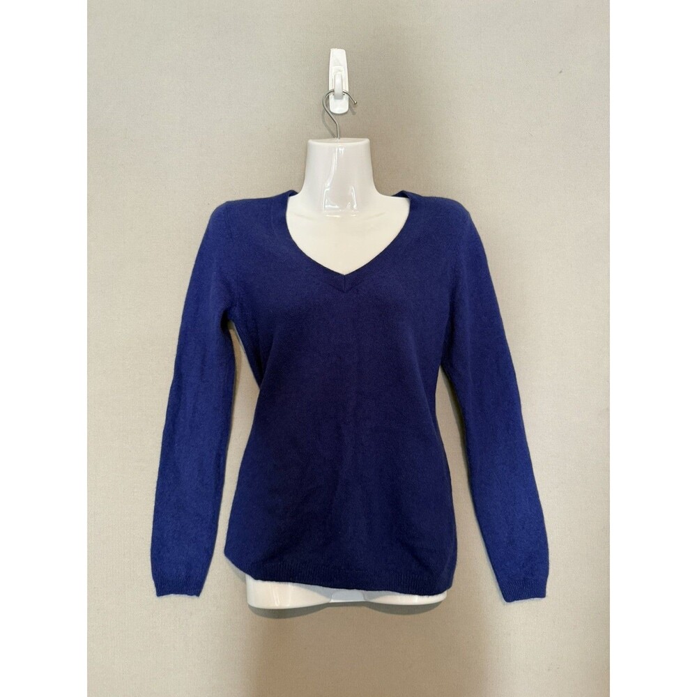 Ann Taylor 100% Cashmere Sweater Small Blue Women's V Neck Quiet Luxury Preppy